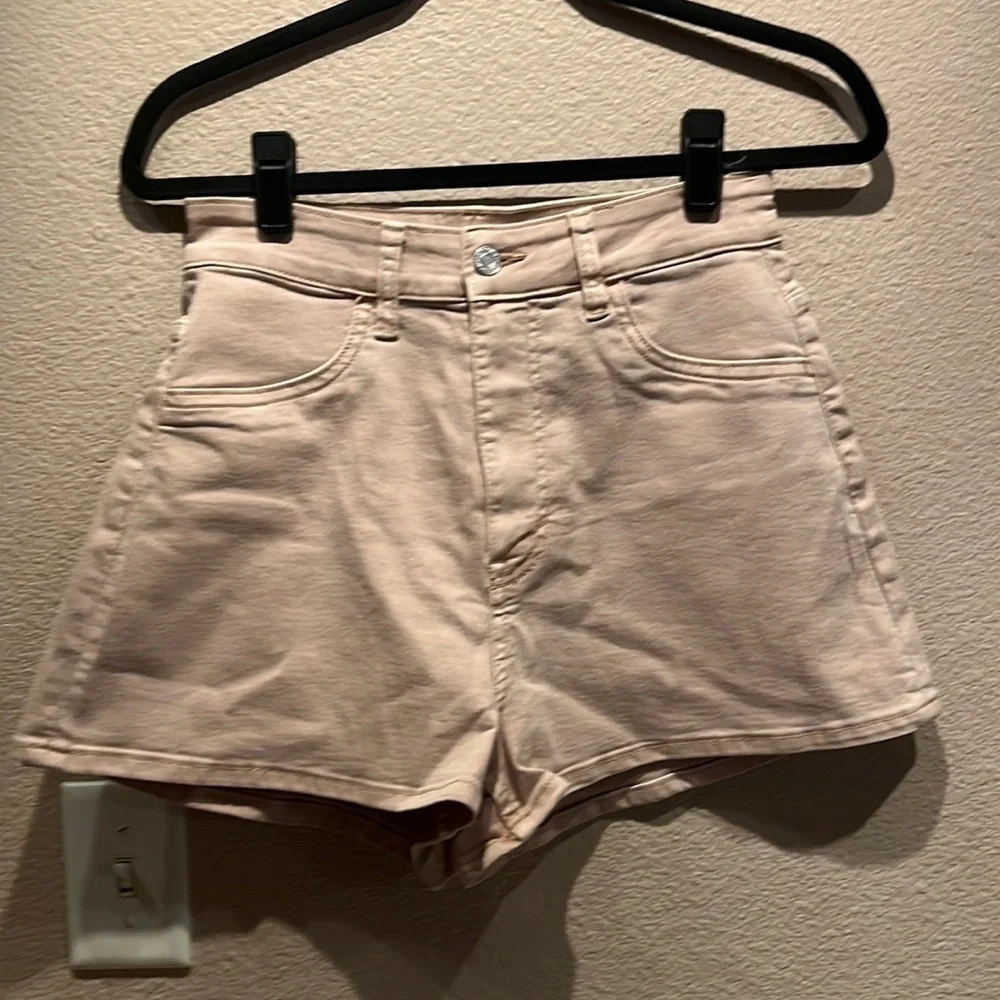& Denim Khaki Beige Tan Neutral High Waist Curvy Jean Shorts Denim Shorts Size 4